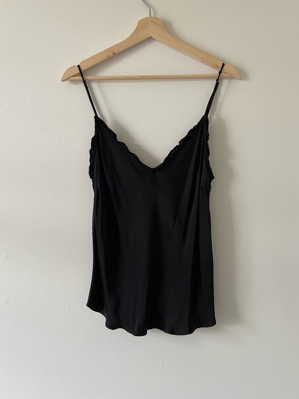 Aritzia Wilfred Ruffle Black Satin Camisole